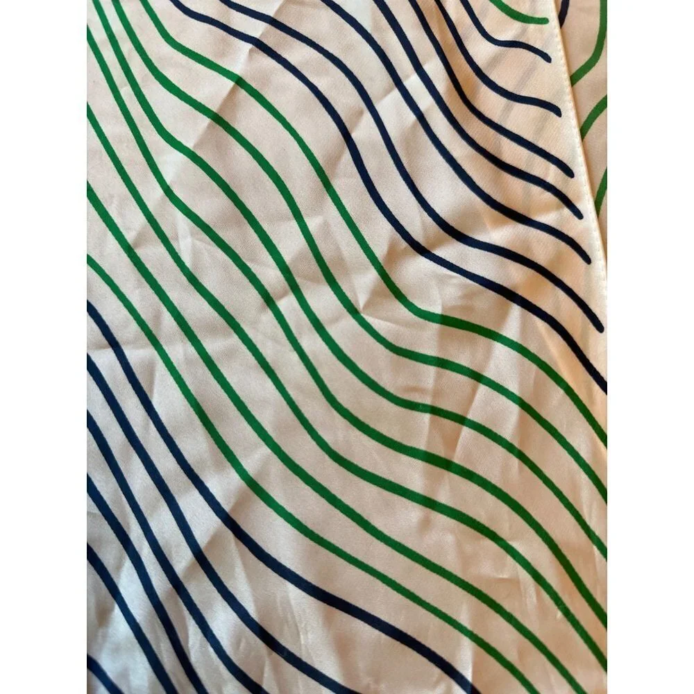 Vera Neumann Long Rectangle White Scarf Green Blue Stripes - Picture 3 of 4